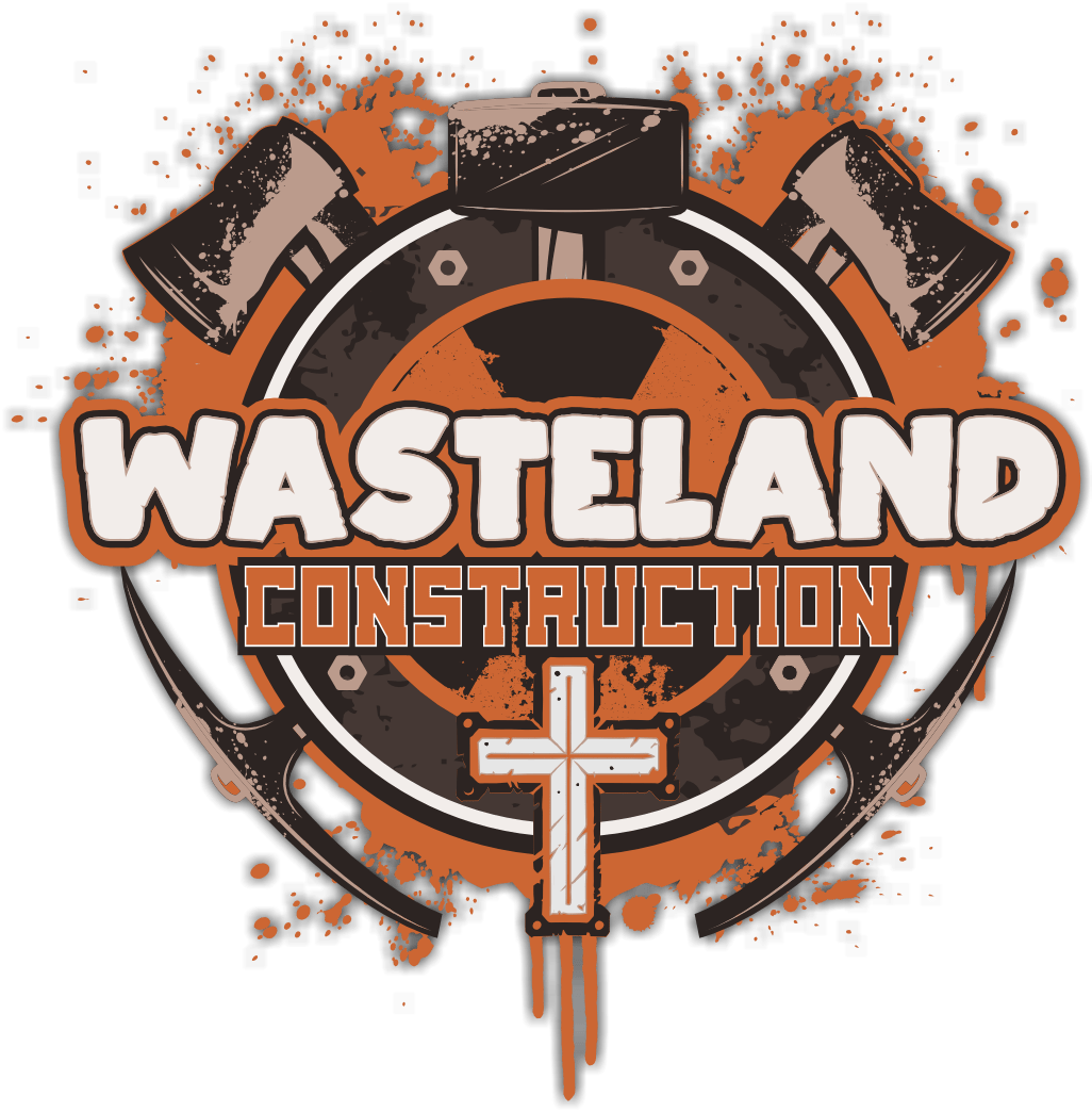 Wasteland Construction logo with shadow. 